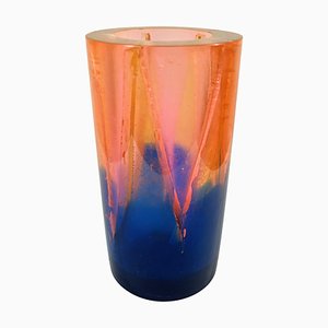 Vaso vintage in resina arancione e blu di Steve Zoller