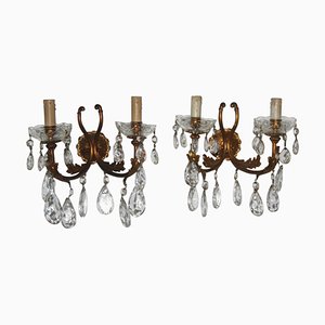 Appliques Mid-Century en Bronze et Cristal, Italie, 1950s, Set de 2