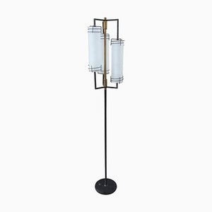 Mid-Century Italian Glass & Brass Floor Lamp