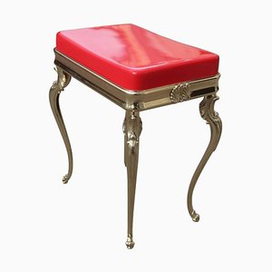 Tabouret en Laiton Massif et Verre Acrylique Rouge, Italie, 1950s