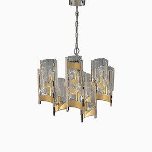 Italian Brass & Glass Chandelier from Sciolari, 1970s