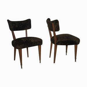 Juego de Sillones Club italianos de madera y chenilla, años 50