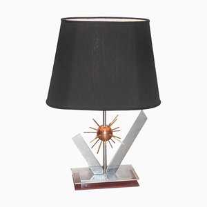 Vintage Italian Copper, Steel, Brass and Acrylic Glass Table Lamp, 1970s