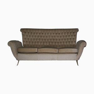 Mid-Century Samtsofa mit Messingfüßen von ISA Bergamo