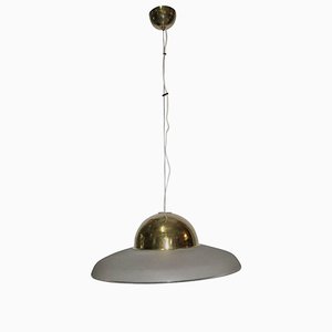 Lampadario in vetro ed ottone, anni '70