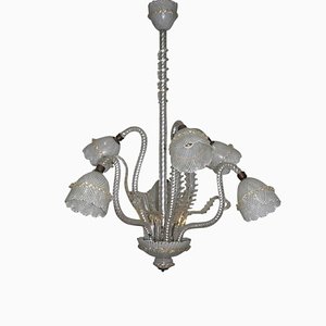 Reticello Murano Glass Chandelier, 1940s