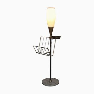 Lampadaire Vintage en Laiton et Marbre avec Cendrier et Porte-Revue