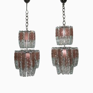 Curved Glass Chandeliers, 1970s, Set of 2