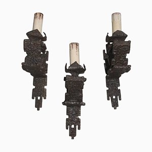 Brutalist Iron Wall Sconces, 1960s, Set of 3