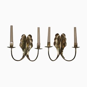 Mid-Century Brass Sculptural Wall Sconces, Set of 2