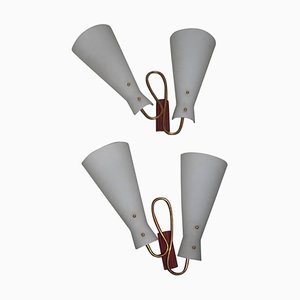 Mid-Century Italian Brass and Glass Wall Lights, 1950s, Set of 2