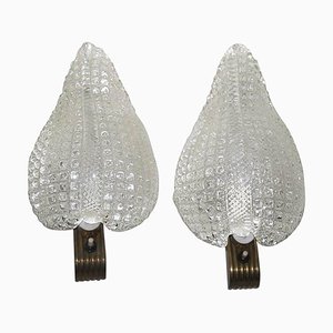 Murano Glass & Brass Wall Lights from Barovier & Toso, 1940s, Set of 2