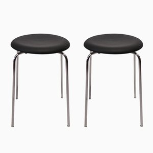 Set of Vintage Black Leather Stools, 1971