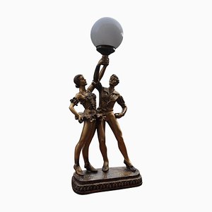 Lámpara de mesa de bailarines estilo Art Déco de bronce, años 80