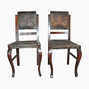 Chaises de Salon Antiques en Cuir Gaufré, 1900s, Set de 2