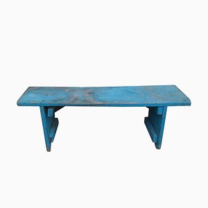 Antique Blue Painted Wooden Bench