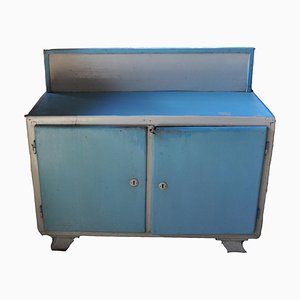 Vintage Blue & White Painted Cabinet, 1940s