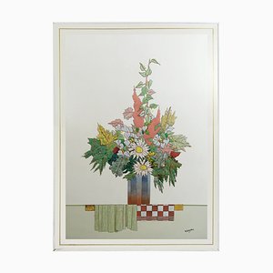 Enamel Fall Bouquet Wall Relief by W. Stavlon, 1980s