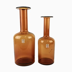 Vintage Glass Bottle Vases by Otto Breuer for Holmegaard, Set of 2