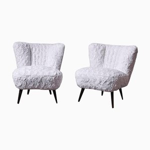 Set mit Cocktailsesseln aus Kunstfell in Weiß