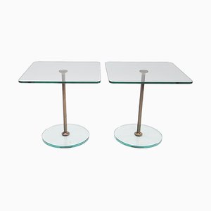 Glass & Brass Side Tables, 1960s, Set of 2