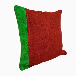 Green & Red Woven Wool Pillow Cover