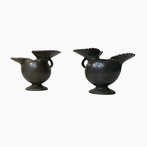 Hennenförmige Vasen aus Metall von Just Andersen für Just, 1930er, 2er Set