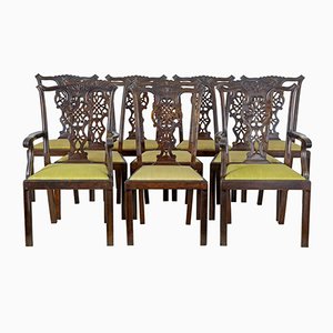 Antique Swedish Birch Chippendale Style Dining Chairs, Set of 8