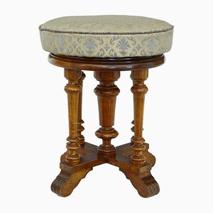 Tabouret de Piano Ajustable en Noyer, 19ème Siècle