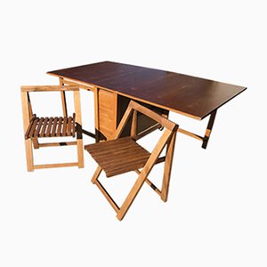 Juego de mesa de comedor abatible y dos sillas húngaro estilo Lingel, años 60