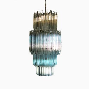 Large Multicolored Quadriedri Murano Glass Chandelier from Mazzega, 1984