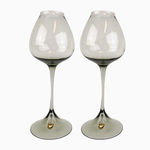 Grey-Tinted Tulip Glasses by Nils Landberg for Orrefors, Set of 2