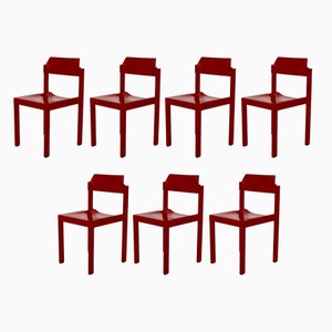 Rote Esszimmerstühle aus Buche von Rainer Schell, 1960er, 7er Set