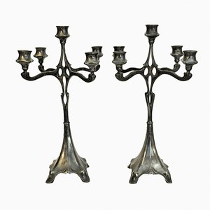 Large Art New German Silverplate Candelabras from Judgendstil, Set of 2