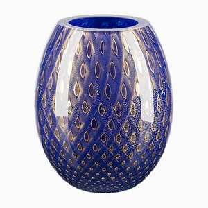 Vase Mocenigo Ovale Doré et Bleu en Verre de Murano par Marco Segantin pour VGnewtrend