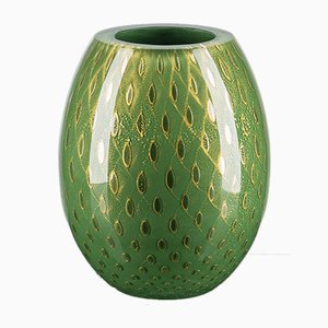 Italienische ovale dunkelgrüne & goldene Vase von Marco Segantin für VGnewtrend