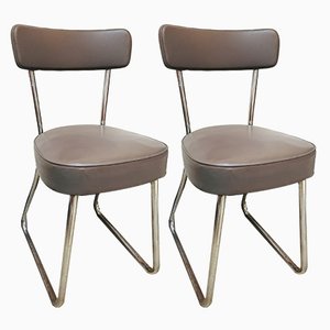 Mid-Century Leatherette & Tubular Steel Chairs, Set of 2
