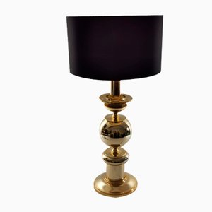 Lámpara de mesa francesa vintage de metal dorado, años 70