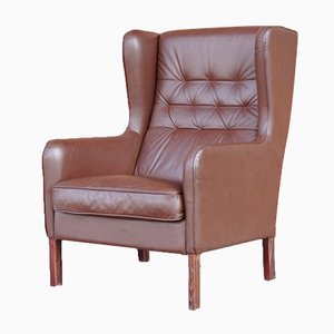 Danish Leather Wing Chair, 1960s