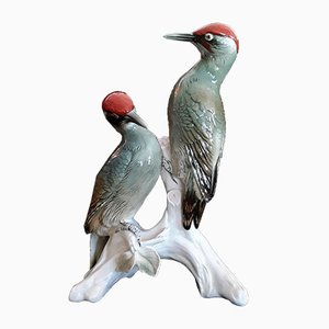 Figura de pájaros carpinteros grande de porcelana de ENS Volkstedt, años 50