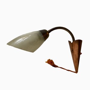 Scandinavian Modern Brass, Copper & Glass Wall Light, 1950s