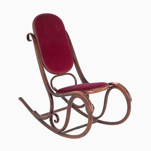 Rocking Chair Antique en Velours Rouge