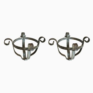 Antique Iron Vase Holders, Set of 2