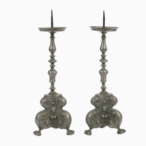 18th-Century Baroque Pewter Candlesticks, Set of 2