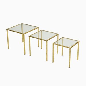 Gilt & Wrought Iron Nesting Tables by Robert & Roger Thibier, 1960s, Set of 3