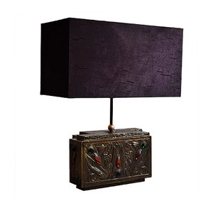 Art Nouveau Brass and Purple Silk Table Lamp by G.Niels, 1940s