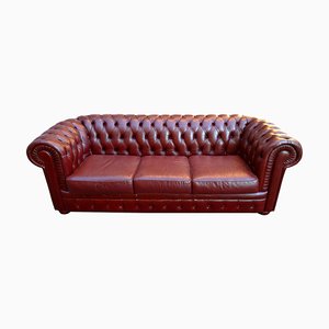 Leder 3-Sitzer Chesterfield Sofa, 1970er