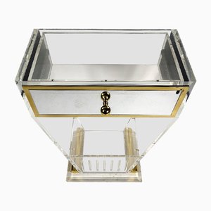 Vintage Acrylic Glass Nightstand with Mirrored Shelf