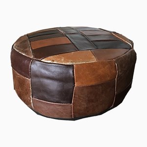 Vintage Leather Mini Pouf or Side Table