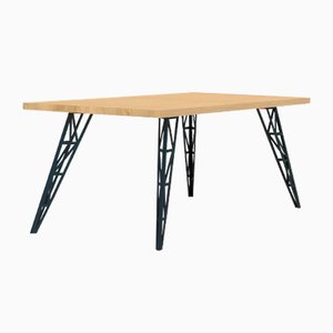 Large Dining Table with Oak Tabletop & Lasered Steel Legs by Aljoscha Vogt for GUSTAV Möblierungen
